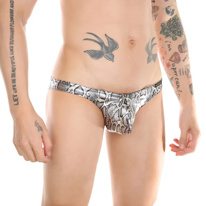 Mens Snake Skin Patterned Briefs with Sexy Bulge Pouch Bikini Underwear Comfortable Underpants by WANGJIANG Brand
