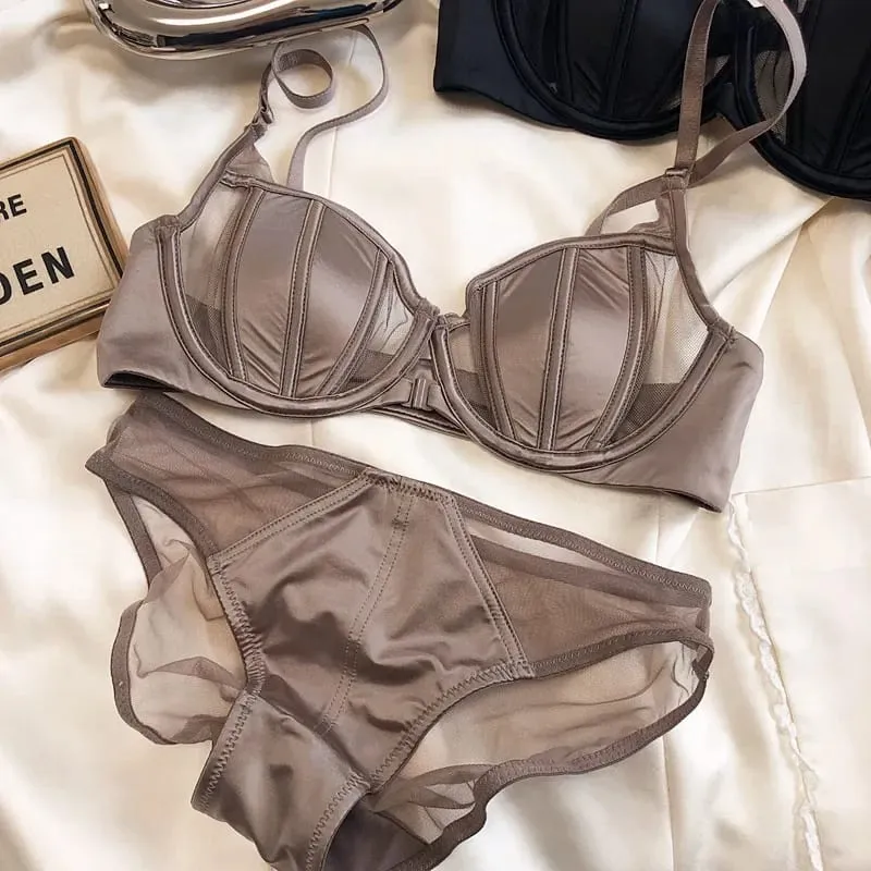 2 τεμάχια Summer Thin Cup Γυναικεία εσώρουχα Σέξι μπροστινή πόρπη Push Up Σετ σουτιέν Ρυθμιζόμενο λουράκι Brassiere Όμορφα εσώρουχα στην πλάτη — image 8