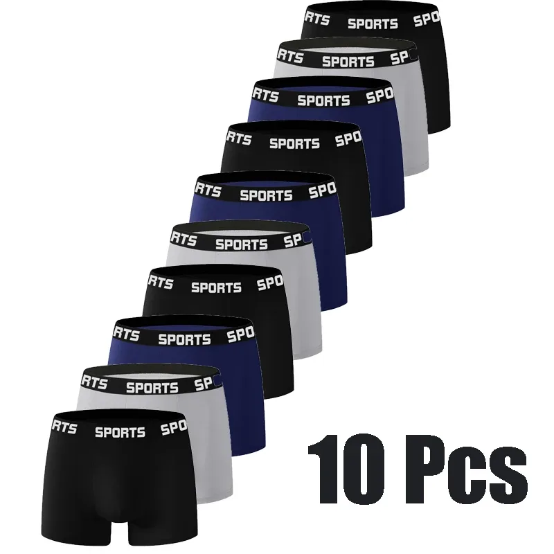 10PCS/Pack Men SPORTS Boxer Shorts Underwear Comfort Trend Panties Man Simple Breathable Underpants Sexy Male Intimate Panties