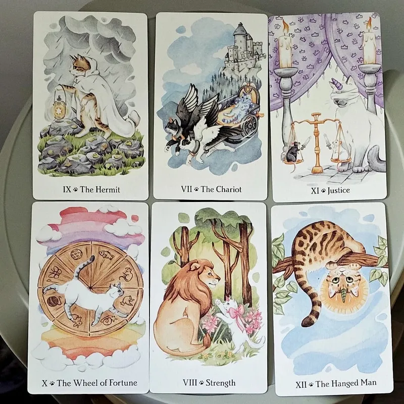Deck in Rigid Box 78 Whimsical Watercolor Cards Cat Indie Deck με διπλό ανάγλυφο για τους λάτρεις της γάτας