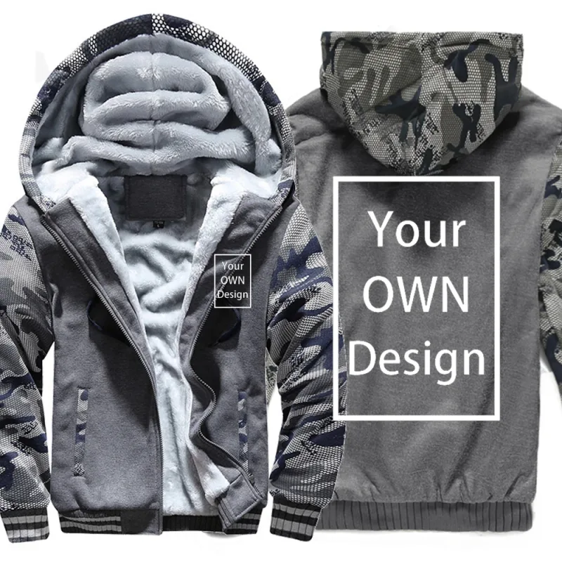 Customized Pattern Logo Diymen Zipper Pocket Coat Fashion Hoodie Casual Loose Jacket Unisex Winter Thicken Warm Clothing