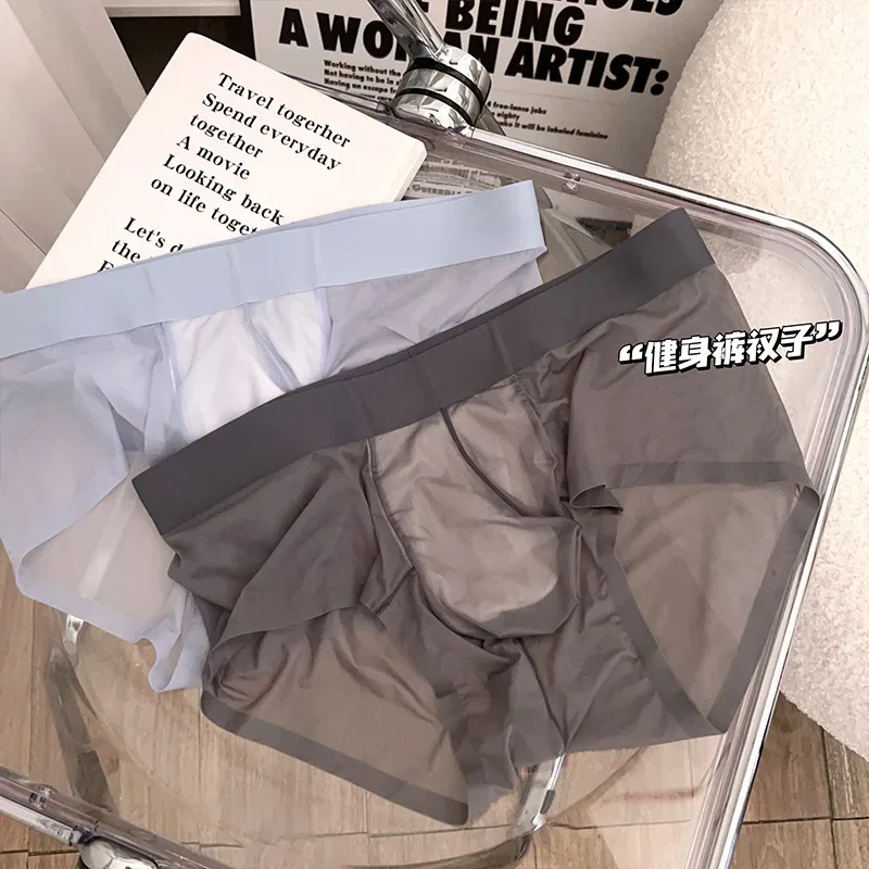 Transparante Slips Heren Ultradunne Ijs Zijde Sneldrogend Slipje Sexy U Ardennen Pouch Man Ondergoed Ademende onderbroek Cuecas