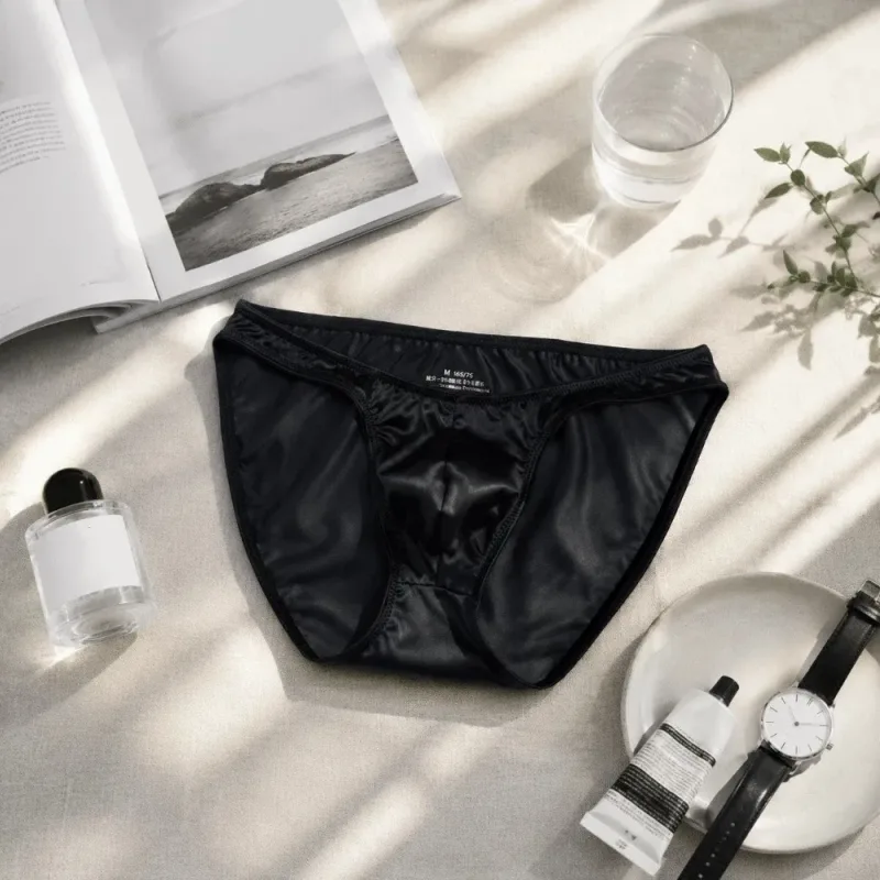 Comfortable Low Waist Men's U-Pouch Underwear Breathable Seamless Satin Silk Briefs Narrow Belt Lingerie Ice Silk Panties Sports
