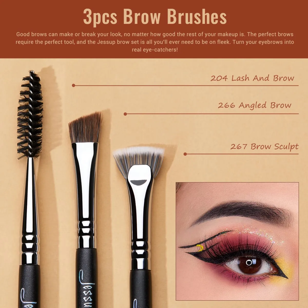 Jessup Eye Makeup Brushes Set Propesyonal na Makeup Brush Synthetic Eye Blending Brush Eyeshadow Brush Eyebrow Crease Shader T341