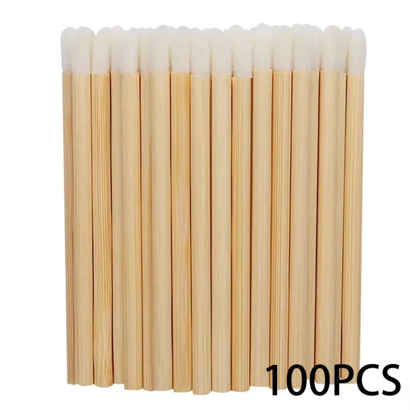 50/100 Buah Aplikator Tongkat Bibir Kuas Lipstik Gagang Bambu Kuas Makeup Tongkat Gloss untuk Alat Kecantikan Ekstensi Bulu Mata