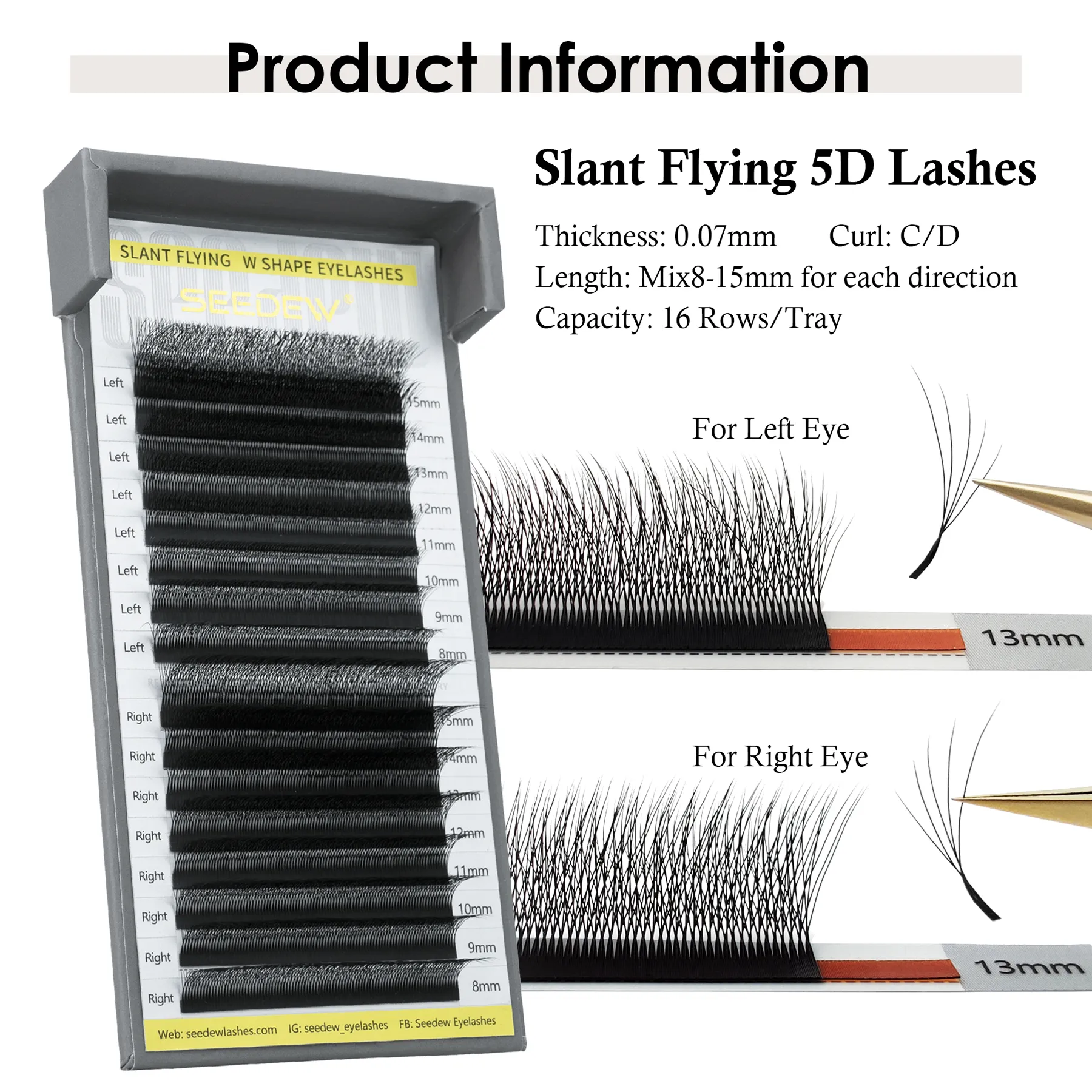 Fox 5D Eyelash Extension σε σχήμα W Clover Air Serie Cat Eye Όγκος Fox Eye Lashes Slant Flying Fase Elashes