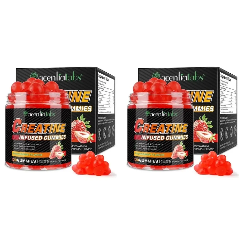 Creatine Monohydrate Gummies 5000mg για Ανάκτηση Μυϊκής Δύναμης & Ενέργεια πριν από την προπόνηση Vegan Strawberry 120 Ct χωρίς ζάχαρη