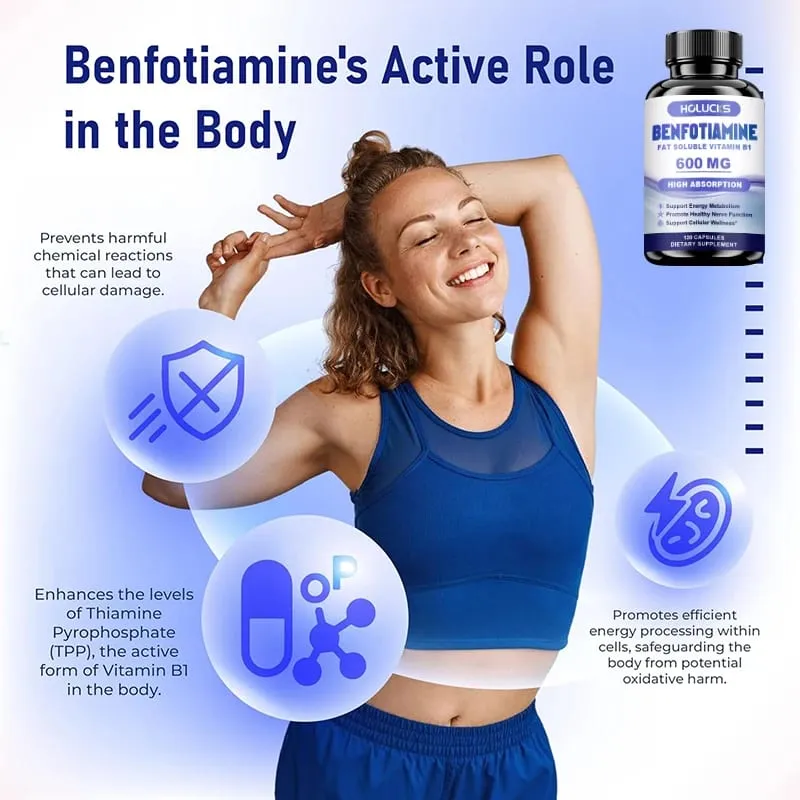 Benfotiamine Capsules with Fat-Soluble Vitamin B1 Support Nerve Health Energy Metabolism & Cellular Wellness for Men & Women