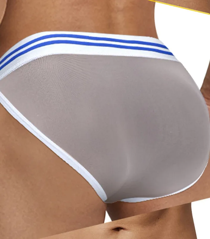 Men's Ice Silk Ultra-Thin Barely-There Mesh Sheer Briefs, Striped V-Shape Elastic Waistband Summer Daily Commute Underwear
