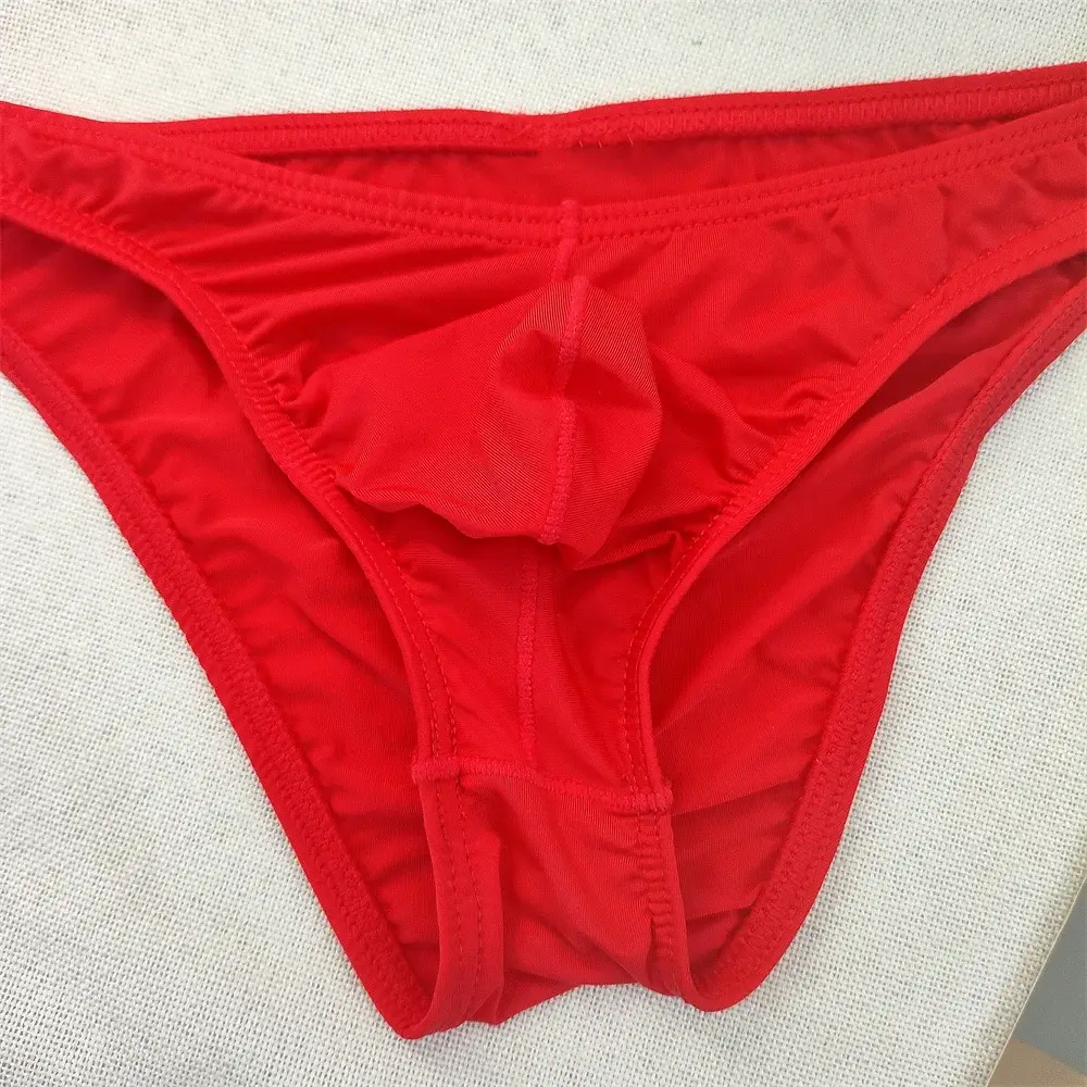 Men's Ultra-low Waist Bugle Pouch Bikini Briefs Sexy Tight Transparent Underwear Male Ice Silk Ultra-thin Underpants Plus Size