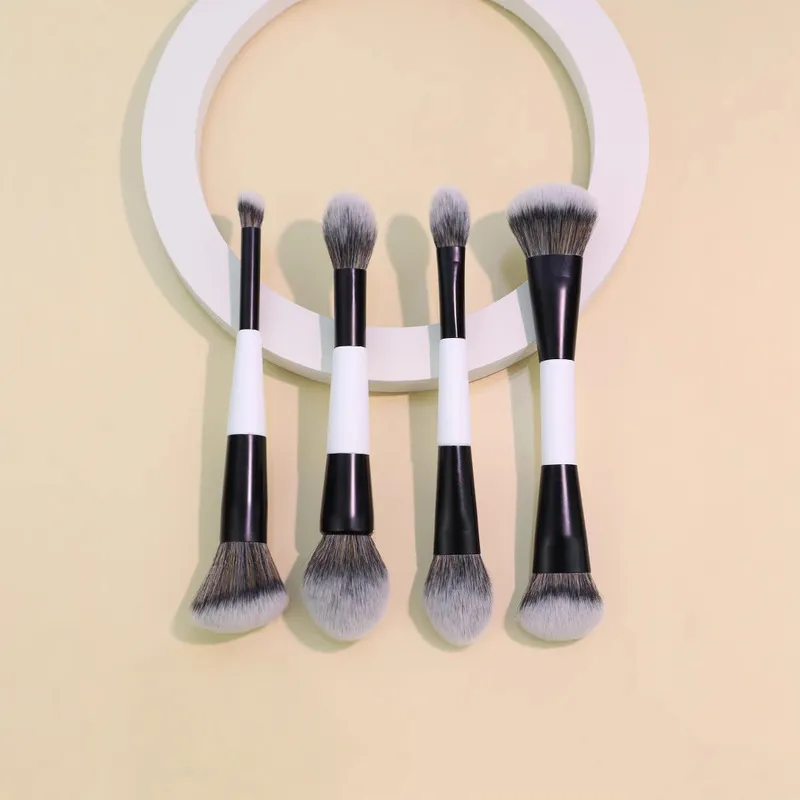 Set Kuas Makeup Berkepala Ganda F1-F4 untuk Foundation Blush Menyoroti Alat Kecantikan Kuas Kosmetik Pembentuk Wajah