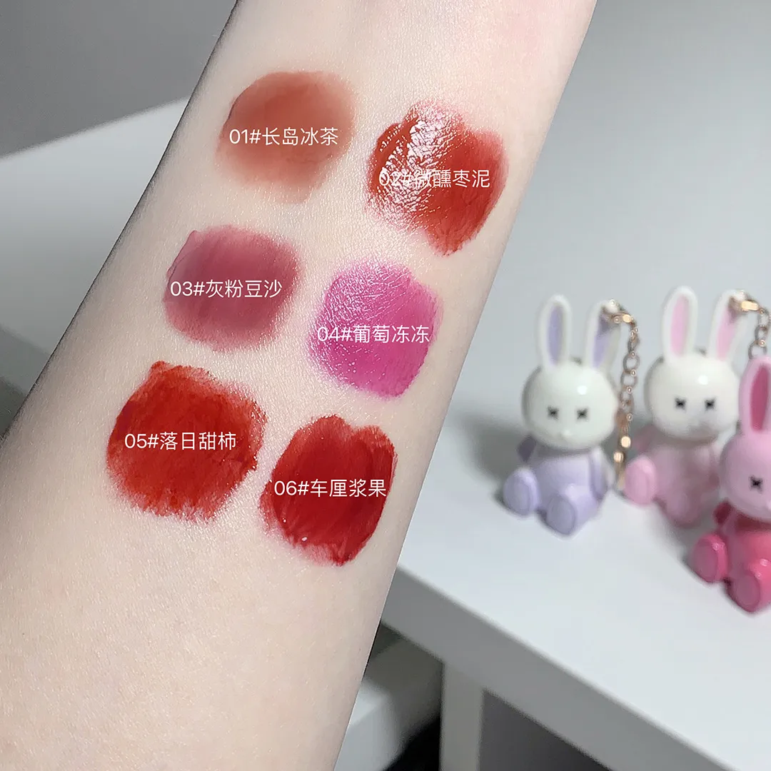 ארנב חמוד Mirror Lip Glaze מחזיק מפתחות שפתון שפתון עמיד למים גלוס עמיד למים כוס טפלון נשים קוסמטיקה שפתיים 6 צבעים