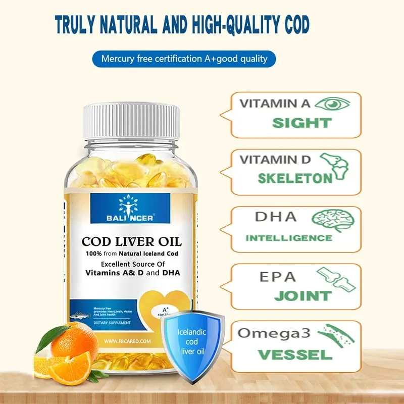 Cod Liver Oil Capsules Rich in Vitamin A D and DHA Help Maintain Healthy Skin Strong Brain and Bones and Improve Memory