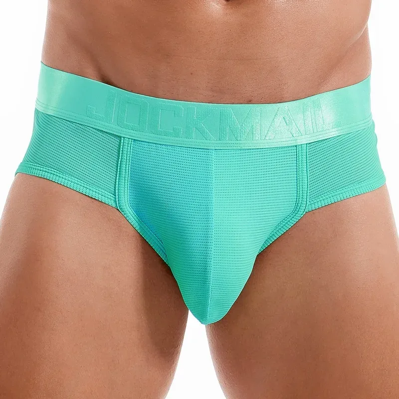 Jockmail Mens Underwear Briefs Mesh Breathable Sports Fitness Shorts Solid Color Sexy Low-rise Lingeries for Extreme Panties
