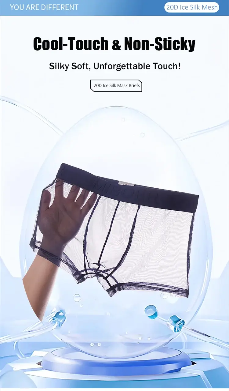 Men's Transparent Full Mesh Boxer Briefs See-Through Underwear Low Rise U-Pouch Breathable Sexy Low-Rise Elastic Waistband