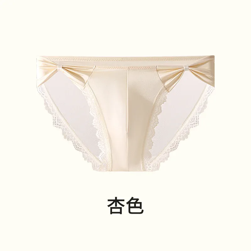 Women Panties for Men Bow High Cut Briefs Lace Mesh Sheer Underwear U Convex Pouch Breathable Underpant French Style Nightwear
