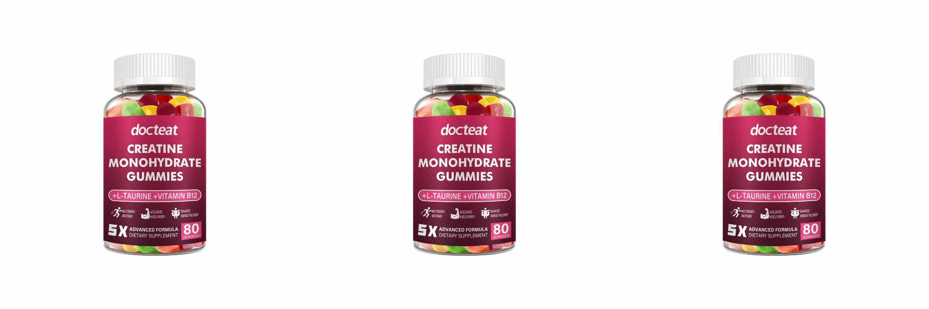 Creatine Monohydrate Gummies 80 Count with Taurine Vitamin B12 Chewable Sports Nutrition Συμπλήρωμα για μυϊκή και ενεργειακή υποστήριξη