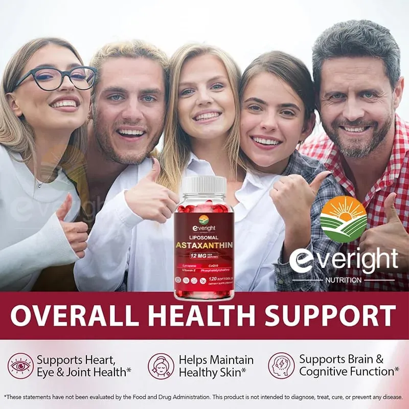 Liposomal Astaxanthin Supplements with Lycopene CoQ10 Lutein Vitamin B6 E Zinc Antioxidants for Healthy Skin Eyes Aging