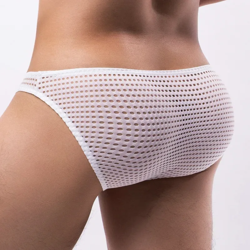 Men Briefs Summer Breathable Holes Underwear U Convex Thin Low Waist Briefs Slip Underpants Calzoncillos