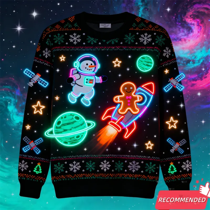 Cahaya Neon Palsu 3D Bercetak Hodoh Xmas Sweater untuk Wanita Lelaki Pakaian Merry Christmas Snowman Lucu Santa Jesus Pullovers Tracksuit