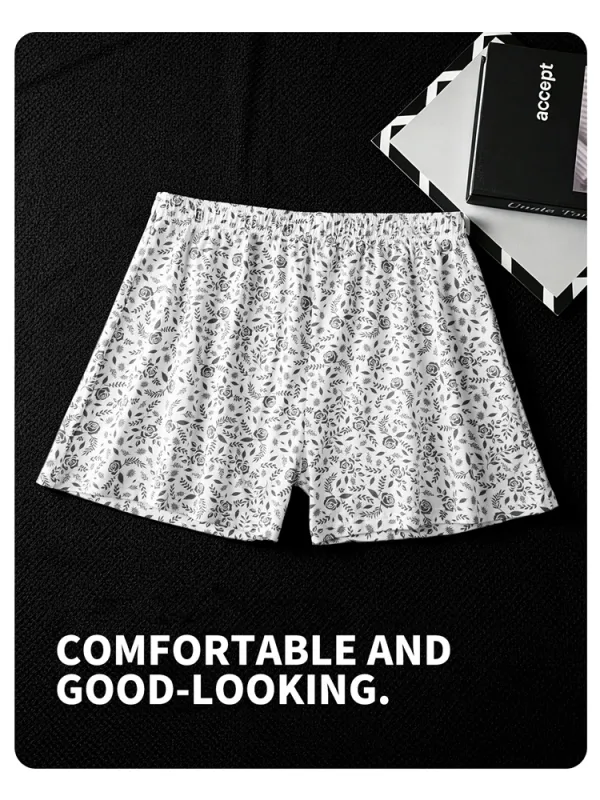 MiiOW 3Pcs Cotton Men Underwear Boxershorts Breathable Rose Print Man Underpants Skin-friendly Large Size Men's Shorts Panties