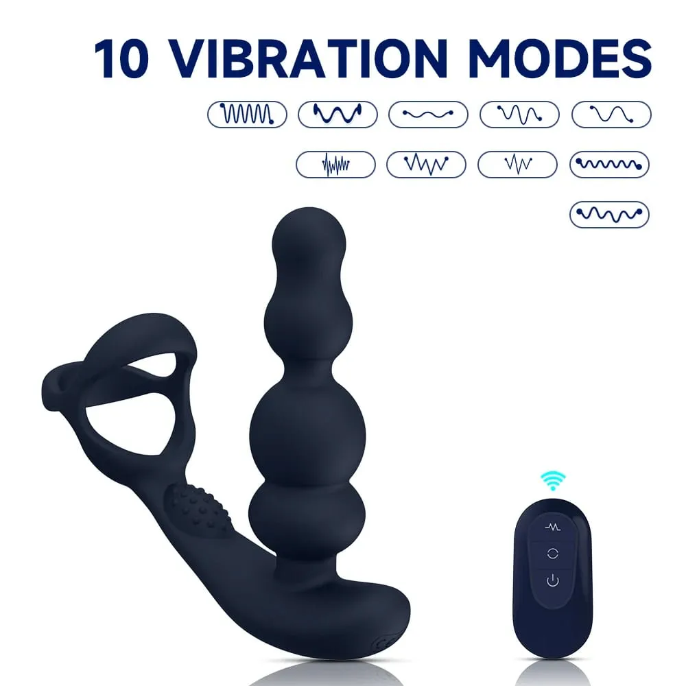 360° Rotating Anal Beads Prostate Massager with Cock Ring Remote Control Vibrating Butt Plug - Adult Toy for Men
