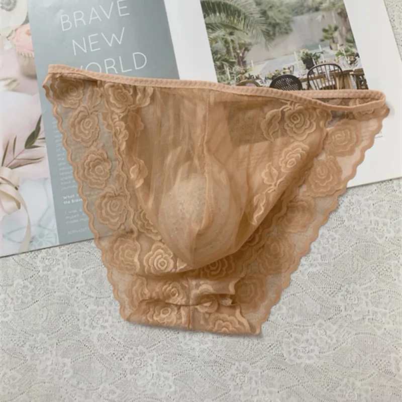 Men Seamless Lace Extreme Men's Panties Mesh Sheer Very Hot Lingerie Gay Sissy Bulge Pouch Bikini Briefs Underwear Underpants