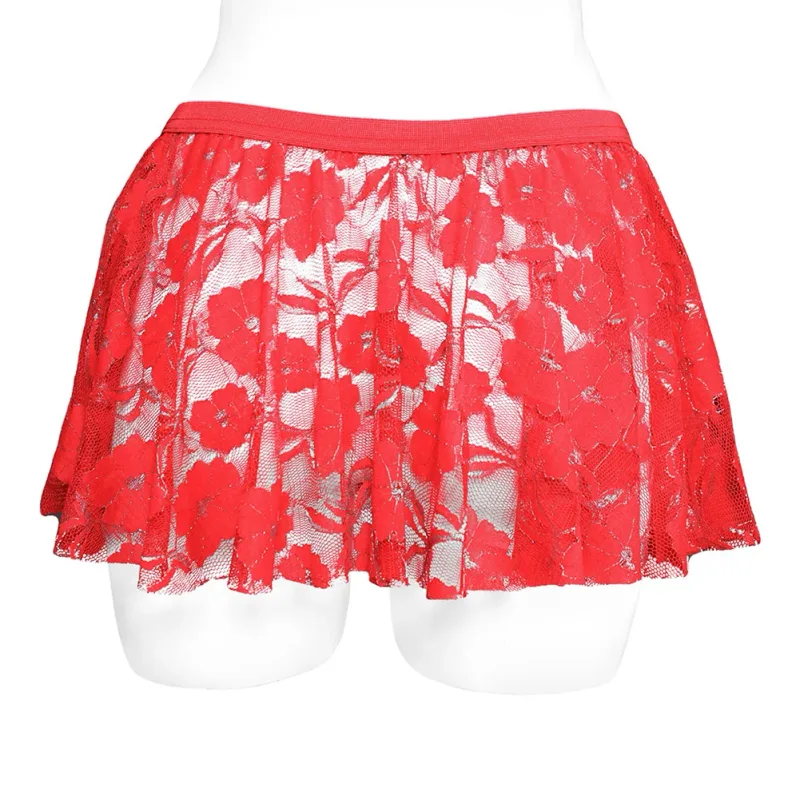 Men Solid Lace Skirt Mesh See Through For Lingerie Low For Rise Pleated Skirts Floral Pattern See‑through Male Daily Bottom