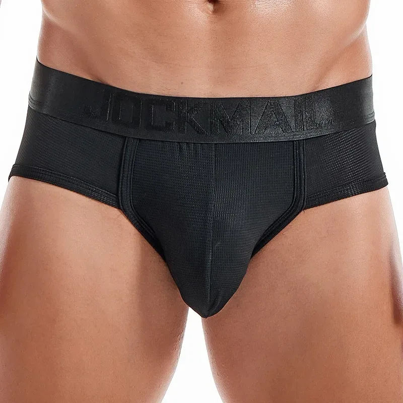 Jockmail Mens Underwear Briefs Mesh Breathable Sports Fitness Shorts Solid Color Sexy Low-rise Lingeries for Extreme Panties