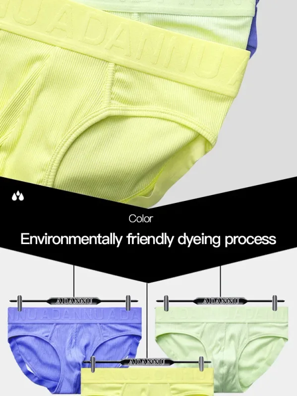 1PCS Solid Color Ribbed Male Briefs ADANNU Embossed Logo Elastic Waist Stretch Comfort Daily Bikini Underpants AD759