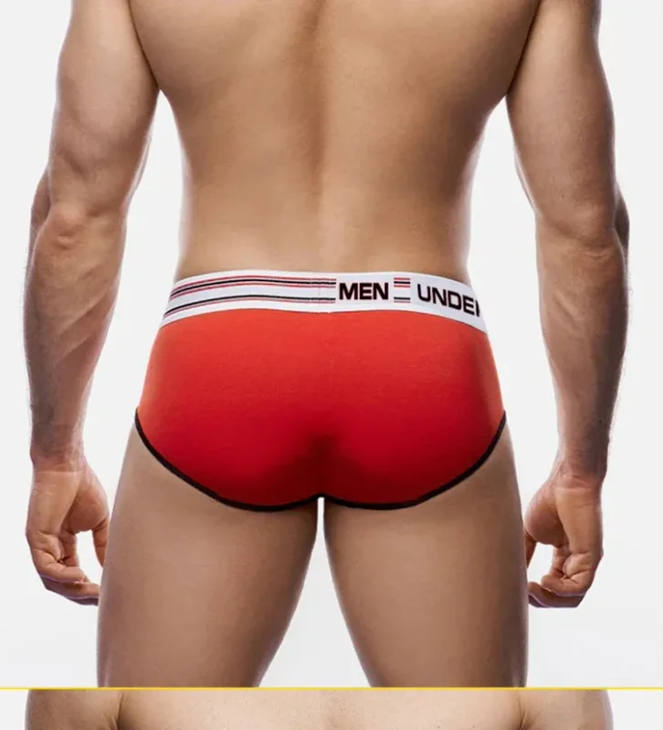 Men's Cotton Color Block Briefs, Pump! Logo Wide Waistband Low Rise Sexy 3D Convex Pouch Underwear 3256813080433415