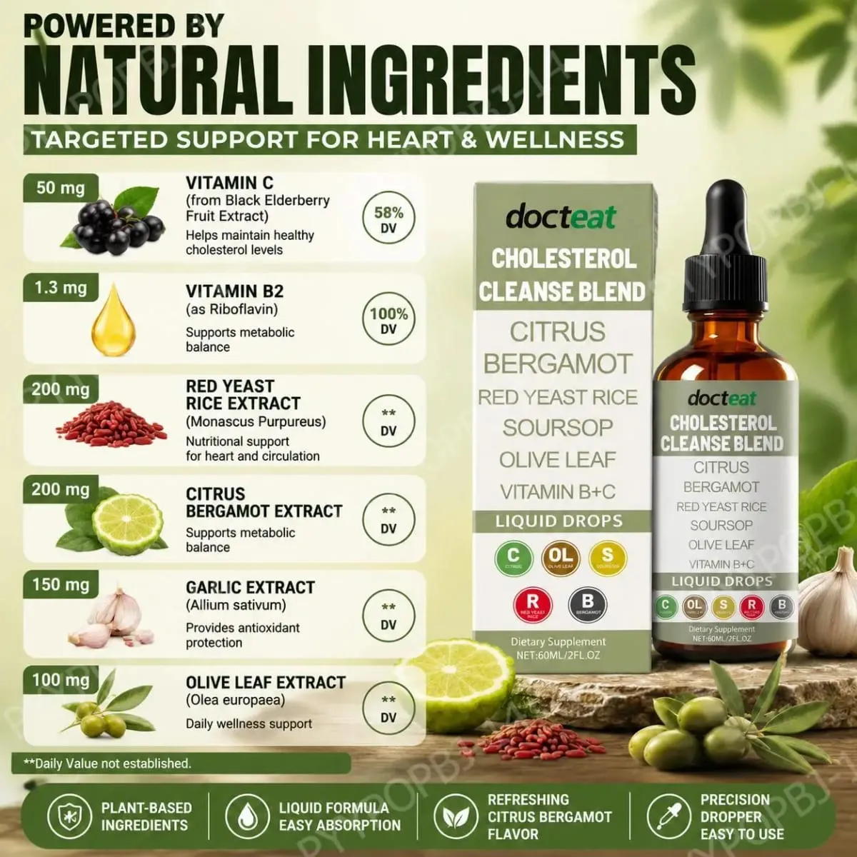Docteat Cholesterol Cleanse Liquid Drops Citrus Bergamot Υποστηρίζει τη μεταβολική ισορροπία με βιταμίνη C και B2 Dropper 60 ML