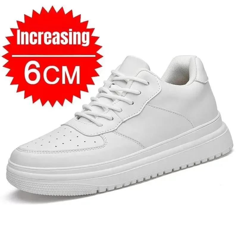 Új magasságnövelő cipő férfiaknak 10 cm-es láthatatlan liftes tornacipő fehér bőr Sport Zapatillas De Hombre nagy 46-os