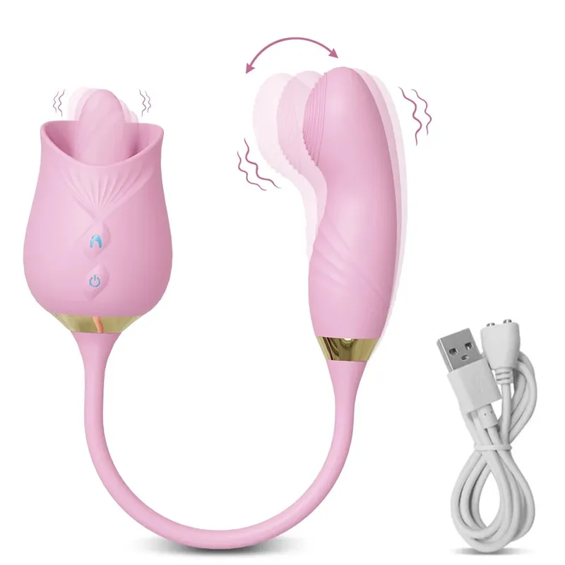 Rose-Sucking Thrusting Dildo Vibrator για γυναίκες Διεγέρτης κλειτορίδας θηλής Δόνηση γλώσσας αυγού που γλύφει κλειτορίδα Sucker σεξουαλικά παιχνίδια
