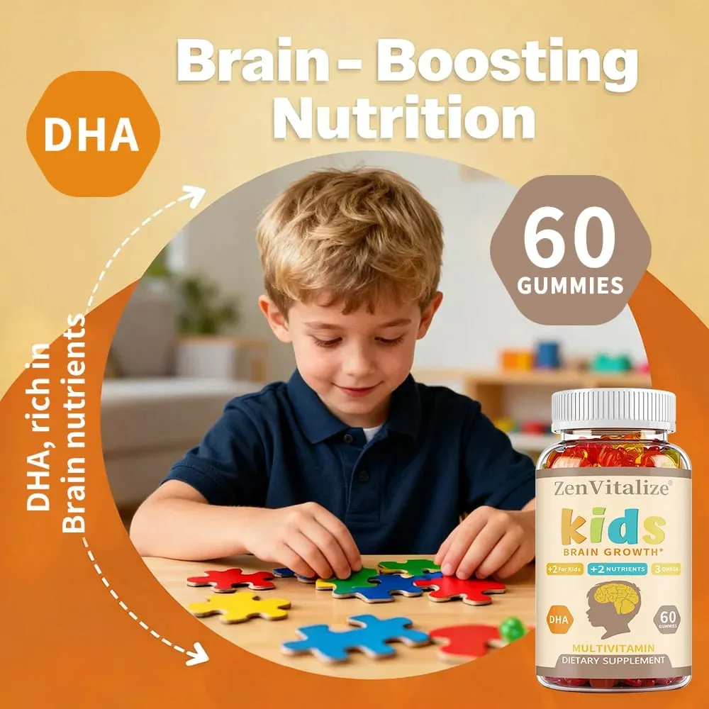 Kids Brain Development Gummies - με Ωμέγα 3 DHA προάγει την υγεία του εγκεφάλου των παιδιών, τη μνήμη και το ανοσοποιητικό