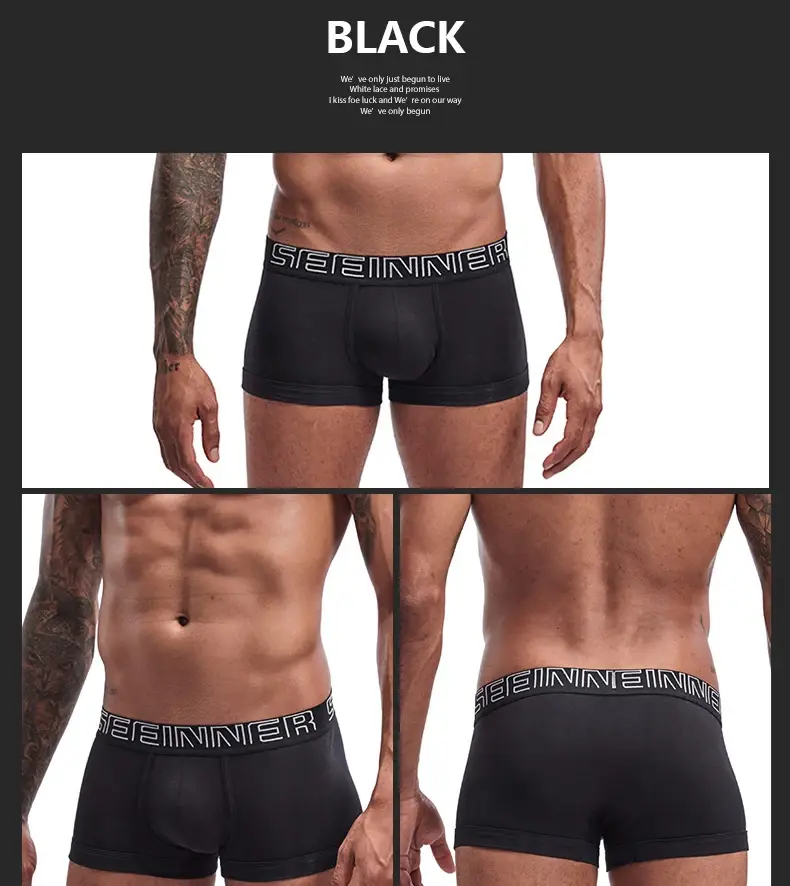 Seeinner Mens Boxer กางเกงขาสั้นผ้าฝ้าย U กระเป๋านูนชุดชั้นในนุ่มสบายกางเกง Cueca Masculina M-XXL สีดำสีขาวสีเทา