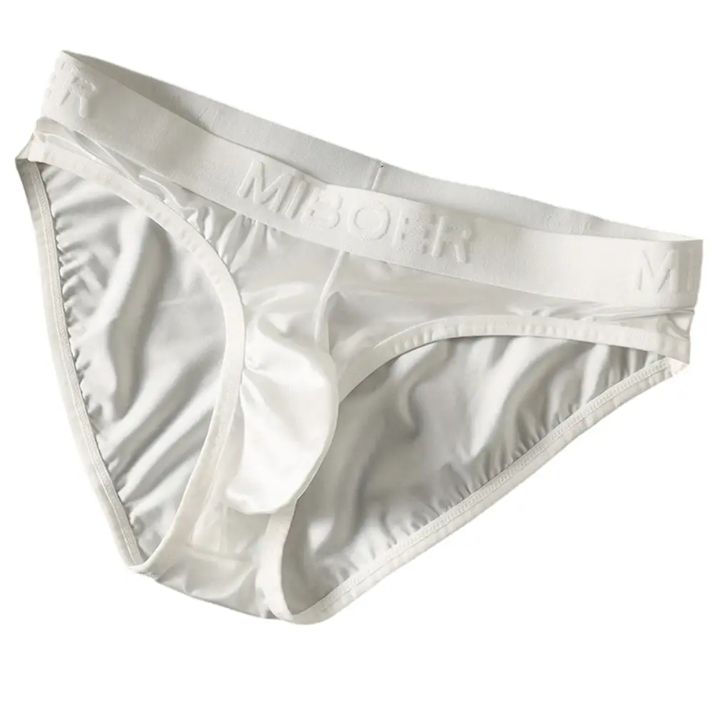 Low Waist Mens Briefs Underwear with Ice Silk Satin-like Fabric Bulge Pouch Smooth Stretch Breathable Underpants