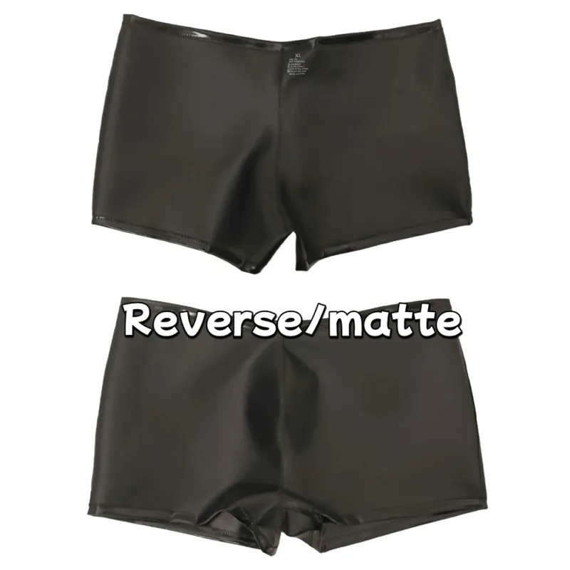 Sexy Men Hot Shorts New Double Sided PU Leather Shorts Wet Look PVC Convex Pouch Boxers Tights Swimming Trunks Boxershorts