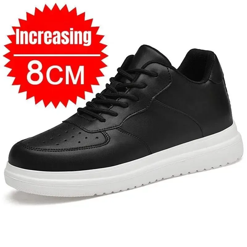 Új magasságnövelő cipő férfiaknak 10 cm-es láthatatlan liftes tornacipő fehér bőr Sport Zapatillas De Hombre nagy 46-os