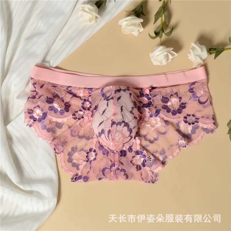 Lace Sexy Underwear Smooth Mens Pouch Panties Perspective Thin Floral Man Briefs Temptation Mesh Low Rise Breathable Underpants