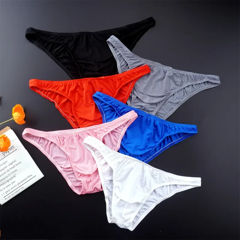 Man Solid Color Ice Silk Seamless Briefs Low Waist U Convex Male Panties Ultra-thin Underwear Elastic Quick Dry Breath Panty