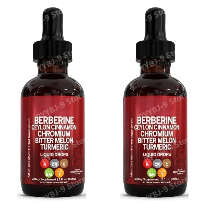 Berberine Chromium Turmeric & Ginseng 2oz Liquid Drops Organic Herbal Supplement for Wellness Supports Healthy Balance