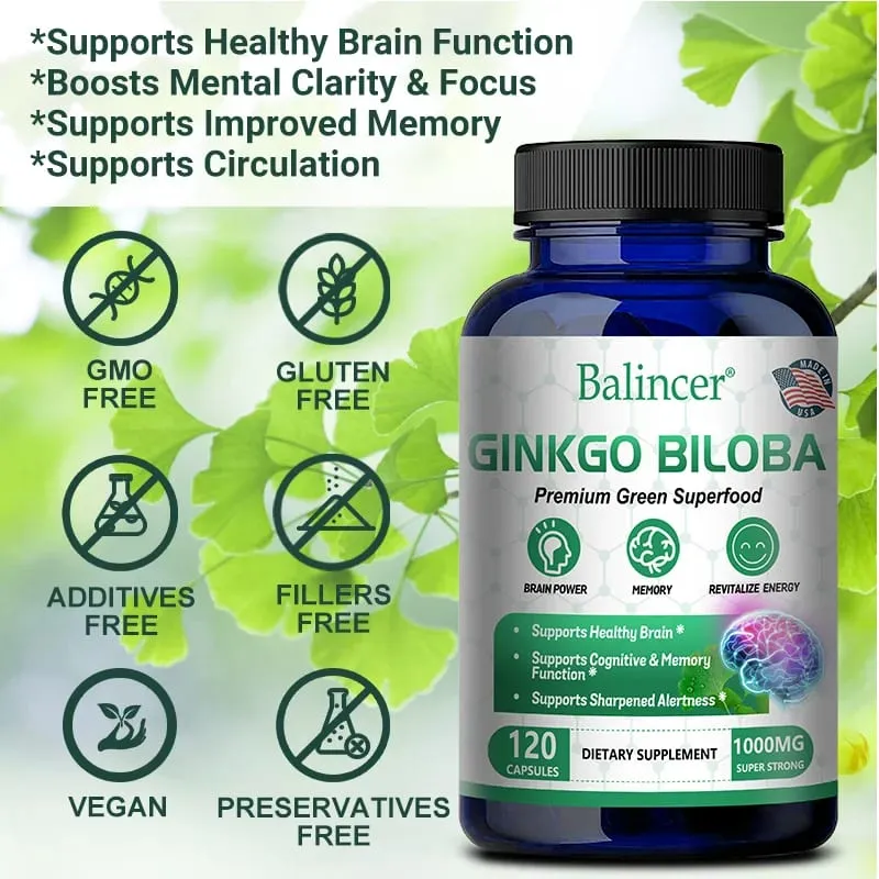 Ginkgo Biloba Extra Strength 1000mg Per Serving - Supports Brain Function and Memory Support 120 Vegetarian Capsules