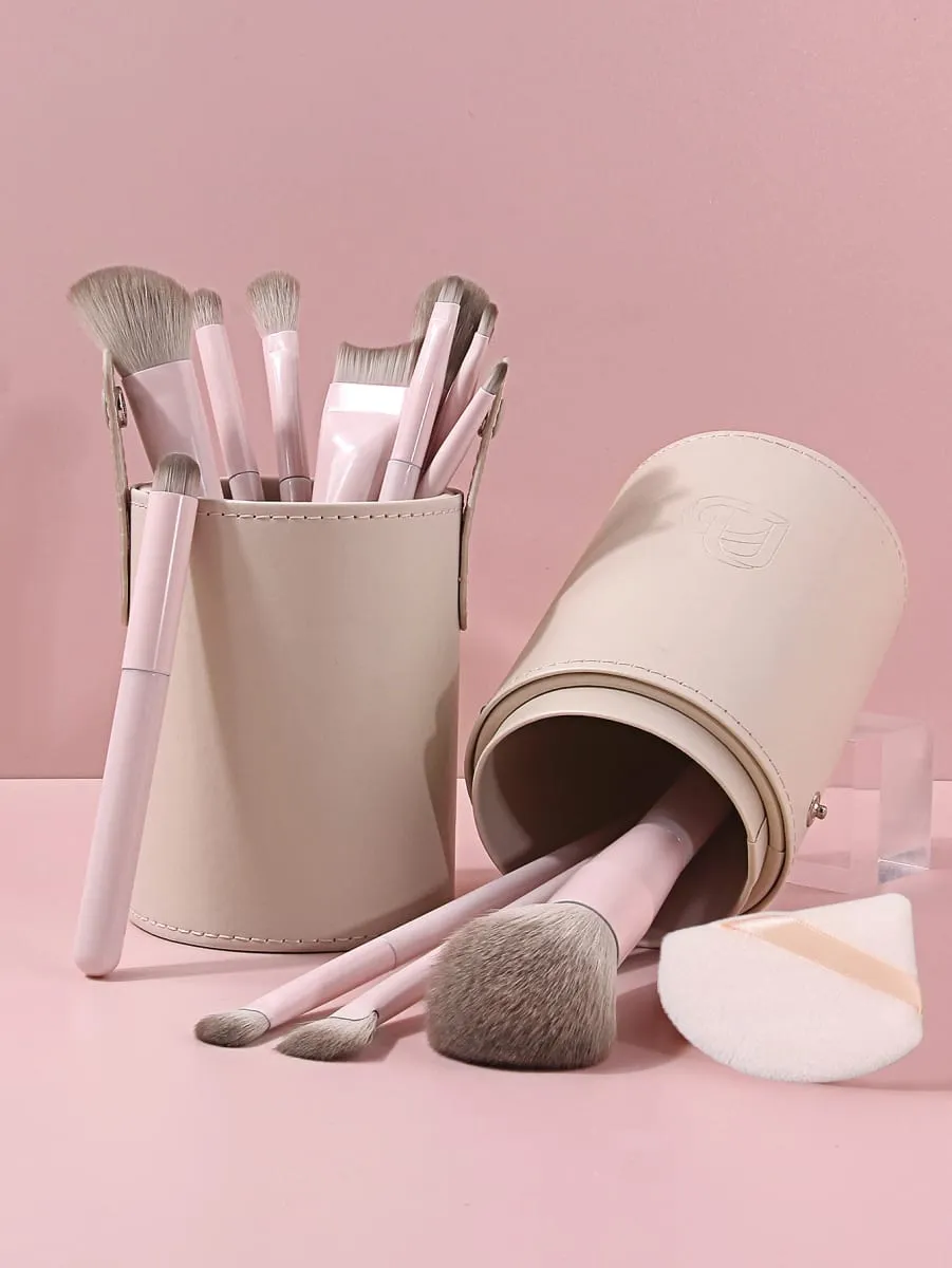15Pcs Makeup Brushes Set na may Storage Bucket at Triangle Powder Puff Foundation Blush Eyeshadow Contour Mga Tool sa Pampaganda ng Buong Mukha