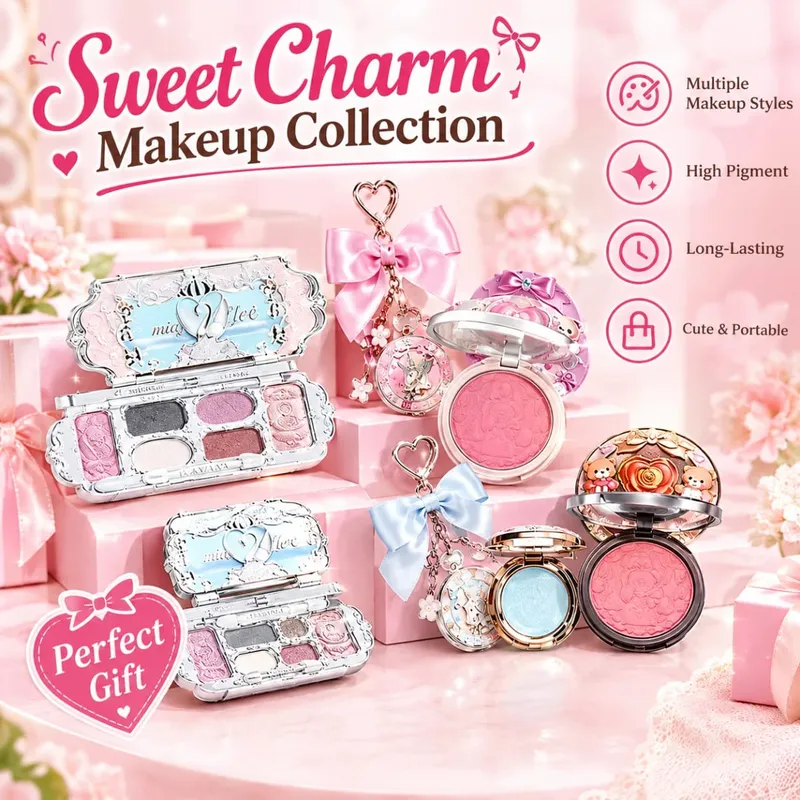 Πλήρες σετ Κιτ μακιγιάζ Swan Makeup Palette Pressed Powder Blush Lipstick Eyeshadow Palette Cute Cosmetic Gift Set