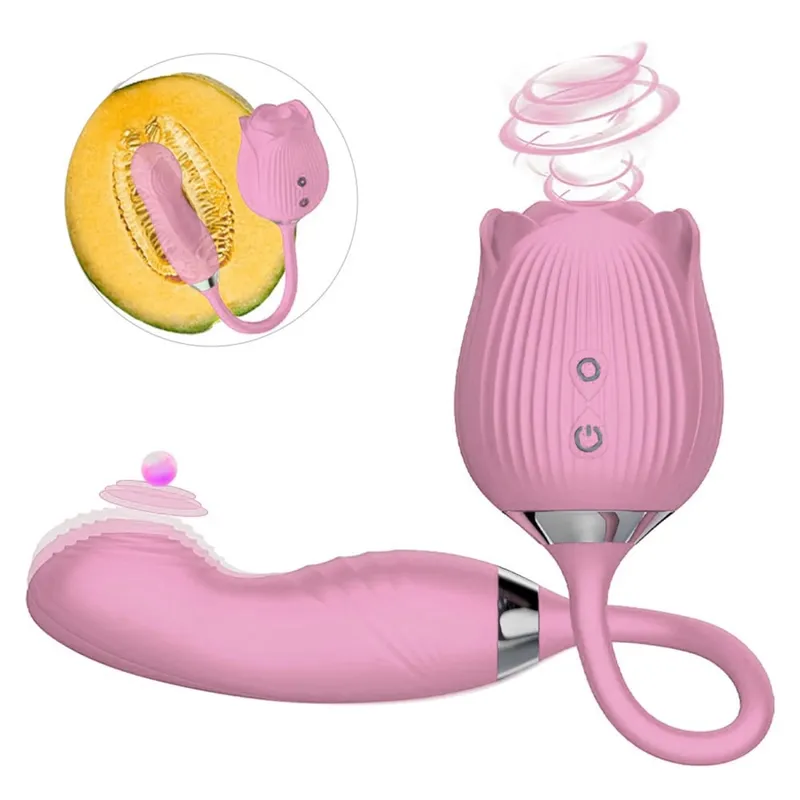 Rose-Sucking Thrusting Dildo Vibrator για γυναίκες Διεγέρτης κλειτορίδας θηλής Δόνηση γλώσσας αυγού που γλύφει κλειτορίδα Sucker σεξουαλικά παιχνίδια