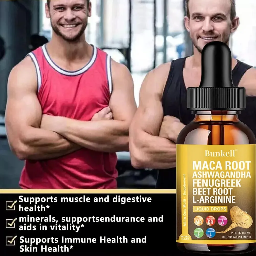 Organic Maca Root Liquid Drops with Ashwagandha Fenugreek Beet Root and L-Arginine Liquid Multivitamin for Women and Men