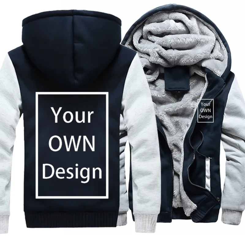 Customized Pattern Logo Diymen Zipper Pocket Coat Fashion Hoodie Casual Loose Jacket Unisex Winter Thicken Warm Clothing