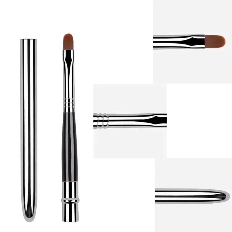 Draagbare zilveren lippen make-up kwast pen metalen handvat cosmetische lipgloss lippenstift lipgloss borstel met beschermkap make-up kwasten