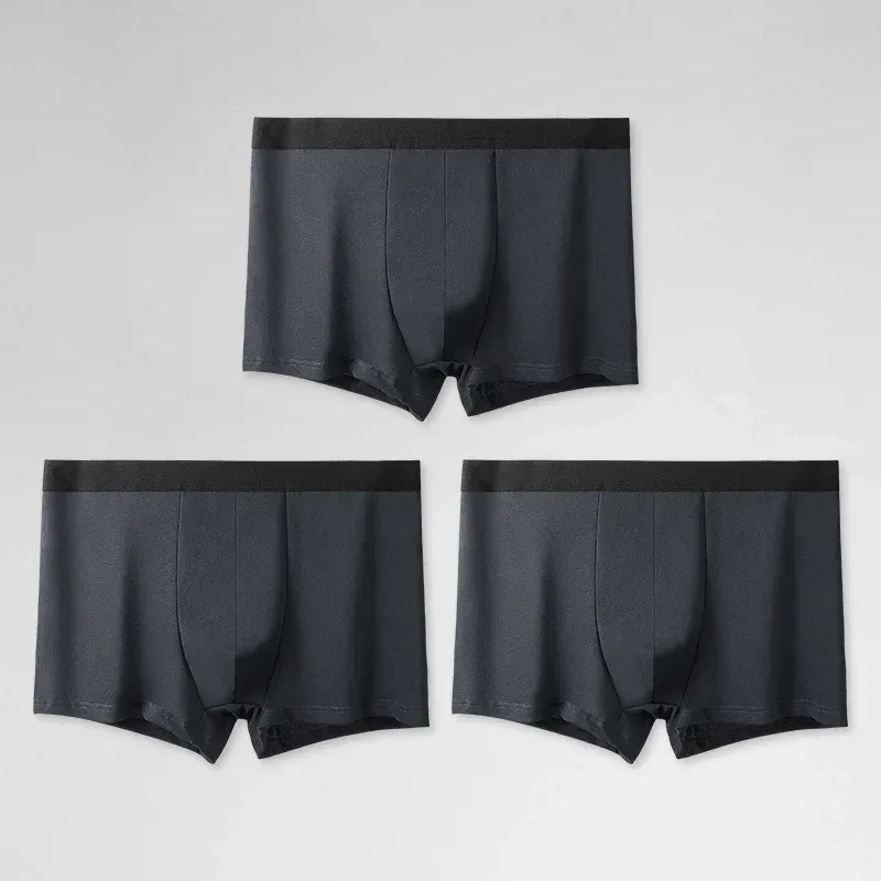 3PCS Pure Cotton Men's Underwear, Men's Boxer Briefs, Youth Pure Color Mid-Waist Boxer Briefs, Breathable Cotton Factory